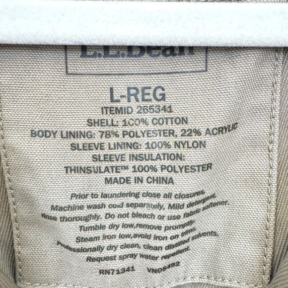 L.L. Bean Mens Chore Barn Field Coat Size L Cotton Canvas Fleece Thinsulate Tan - Picture 2 of 11